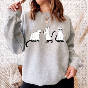 Ghost Cat Sweatshirt, Three Ghost Cats Shirt, Halloween Ghost Cat Shirt, Halloween Sweater, Cute Ghost Cats Shirt, Ghost Shirt for Women