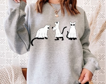 Ghost Cat Sweatshirt, Three Ghost Cats Shirt, Halloween Ghost Cat Shirt, Halloween Sweater, Cute Ghost Cats Shirt, Ghost Shirt for Women