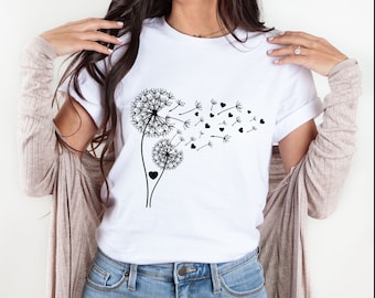 タンポポTシャツ、ワイルドフラワーシャツ、ヨガシャツ、自然愛好家、フラワーシャツ、ウィンドフラワーTシャツ、インスピレーション、瞑想ギフト、プラスサイズ