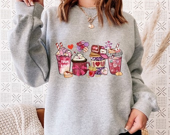 Sudadera de San Valentín para mujer, sudadera de café de San Valentín, suéter de San Valentín, camisa de San Valentín, suéter de talla grande