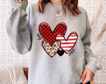 Valentine Day Sweatshirt, Cute Valentines Shirt, Doodle Heart Valentines Shirt, Leopard Heart Shirt, Funny Valentine Tee, V-Day, Plus Size