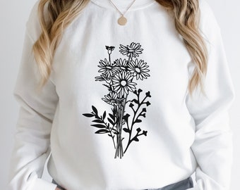Blumen Sweatshirt, Blumen Hoodie, Blumen Pullover, Damen Hoodie, Sweatshirt Hoodies, Blumen Geschenk, Freundin Geschenk, Plus Size Pullover