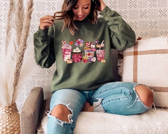 Sudadera de San Valentín para mujer, sudadera de café de San Valentín, suéter de San Valentín, camisa de San Valentín, suéter de talla grande, camisa de mamá