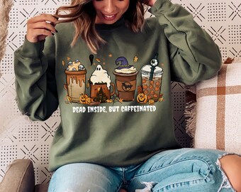 Skelett Kaffeetasse Sweatshirt, Halloween Sweatshirt, lustiges Halloween Sweatshirt, Kaffeetasse Pullover, Schädel Sweatshirt, Herbst Pullover