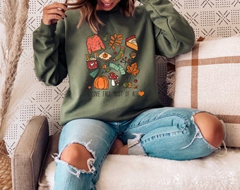 I Love Fall Most of All Sweatshirt, Fall Sweater, Cute Fall Shirt, Fall Tee, Halloween Pumpkin Latte, Coffee Lover Shirt, Thanksgiving Shirt