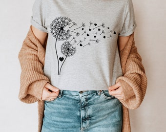 タンポポTシャツ、ワイルドフラワーTシャツ、ネイチャーTシャツ、ヨガシャツ、フラワーシャツ、ウィンドフラワー、Tシャツ、インスピレーション、瞑想ギフト、プラスサイズ