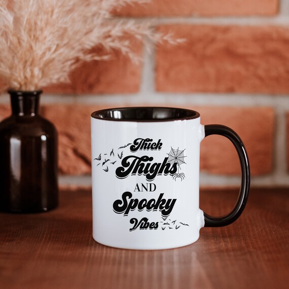 Thick Thighs and Spooky Vibes Mug, Halloween Mug, Bat Mug, Spooky Season Mug, Mama Coffee Cup, Fall Cup, Cute Halloween Mug, Mom Gift