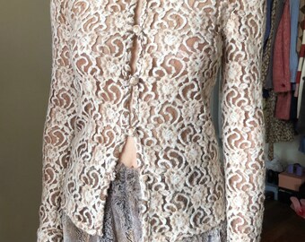 Fancy Flocking translucent blouse, advanced fabric women’s Y2K blouse, new