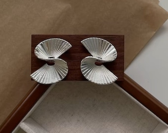 Origami folding fan silver earrings-Minimalist ethnic-style earrings