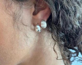 Minimalist two ways silver earrings reversible hoops