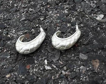 Braided Brushed Texture silvery Earrings chic hoop earrings