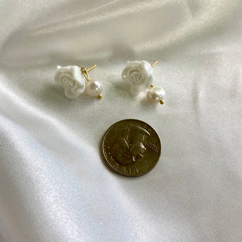 Rose Bridal Earrings White Flower With Pearl Earrings,Flower Earrings Flower With Pearl Earrings,Flower Drop Earrings