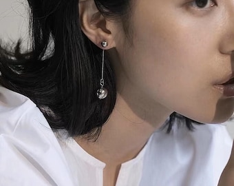 Minimalist French style pure silver dropping earrings silver ball
