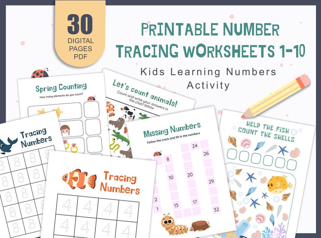Printable Numbers Tracing Worksheets – 30 Page Math Workbook PDF for ...