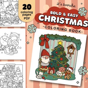 Livre de coloriage de Noël audacieux et facile | Noël mignon et confortable | Designs pour enfants | Coloriages | Fait main pour les enfants | Téléchargement PDF