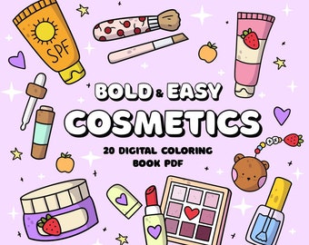 Cosmetics Coloring Book for Adults | Easy Printable Makeup Pages | Digital Download PDF | Bold & Relaxing Art
