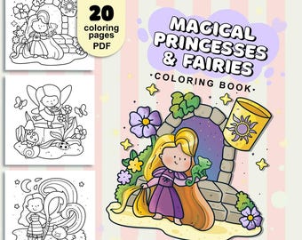 Princess & Fairy Coloring Book for Kids | Magical Fantasy Printable Pages | Digital Download PDF | Cute Fairies and Princesses