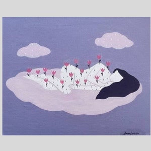 Danipas, Menina em um prado florido, Acrílico sobre tela de papelão, 25 x 25 cm