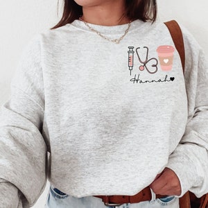 Docter Nurse Pattern Print Women Off Shoulder Sweatshirt main image 1