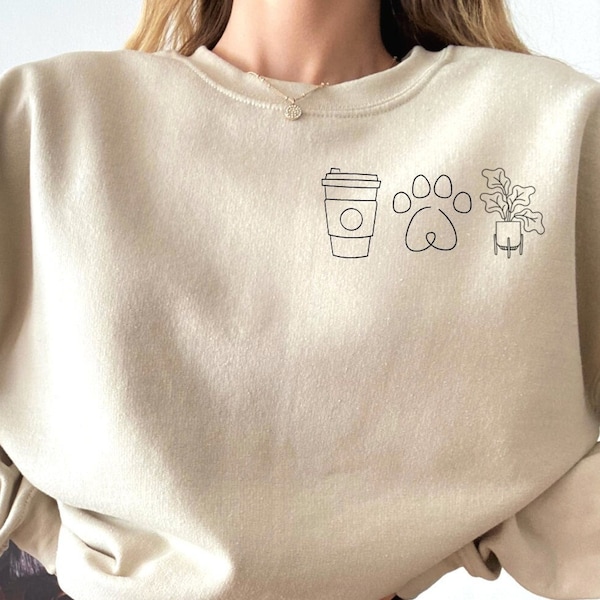 Coffee Dogs Plants Sweatshirt, Dog Mom Sweater Plant Mom Sweatshirt Coffee Crewneck Sweatshirt Trendy Sweatshirt Cool Womens Sweatshirt Gift