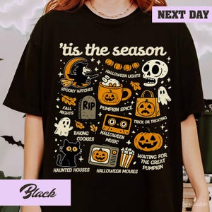Vintage Halloween Comfort Colors® Shirt, Tis&#39; the Season, Retro Halloween Aesthetic, Women&#39;s Halloween Shirt, Pumpkin Witch Graphic Tee
