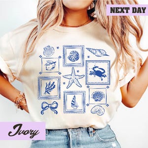 Coquette Seashell Shirt, Comfort Colors Coastal Summer Tee, Beachy Shell Swim Crewneck, Trendy Shellfish Best Friend Gift, Ocean Bow Tshirt