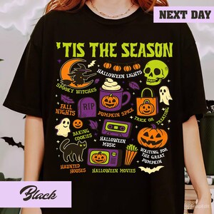 Vintage Halloween Comfort Colors® Shirt, Tis&#39; the Season, Retro Halloween Aesthetic, Women&#39;s Halloween Shirt, Pumpkin Witch Graphic Tee