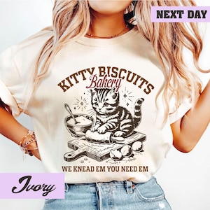 Cat Biscuit Shirt, Cute Kitty Biscuits Bakery Retro Style Graphic Tee, Funny Baking Gifts for Her, Cat Lover Baker Tshirt, Kitten T-Shirt