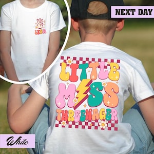 Personalized Little Miss Threenager Shirt, 3rd Birthday Girl Shirt, Retro Colorful Kids Shirt, Custom Toddler Birthday Outfit, Girl Bday Tee