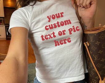 Custom Baby Tee Y2K, Vintage Personalized Baby Tee, 90s Style Retro Shirt, Aesthetic Y2k Clothing, Funny Baby Tee Trendy Gift for Her 2000s