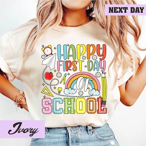 Comfort Colors® Happy First Day Of School Shirt, Teacher Gift, Gift for Teachers, Elementary Teacher Shirt, First Day Of School Tee