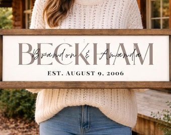 Modern Minimalist Name Sign, Personalized Neutral Wall Decor, Custom Couple Sign, Aesthetic Home Decor, Established Sign