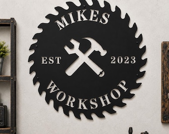 Custom Garage Sign Gift for Him, Personalized Workshop Metal Sign, Fathers Day Gift, Mechanic Gift, Man Cave Deco