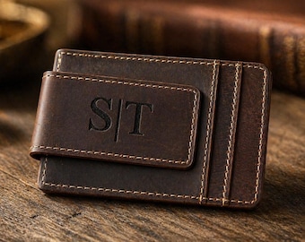 Personalized Leather Money Clip for Dad, Fathers Day Gift from Daughter or Son, Engraved Wallet for Dad, Custom Mens Wallet