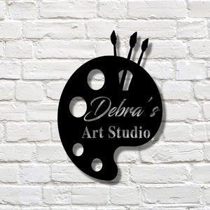 Decoración de pared de estudio de arte personalizado, signo de pincel de pintura, signo de pintores, regalo para pintor, arte de pared, signo de metal de pincel de pintura, signo de sala de pintura, personalizado