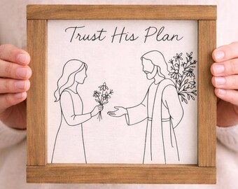 Trust His Plan Sign, Christian Wall Decor, Jesus Line Art Sign, Faith Based Home Decor, Religious Gift for Women