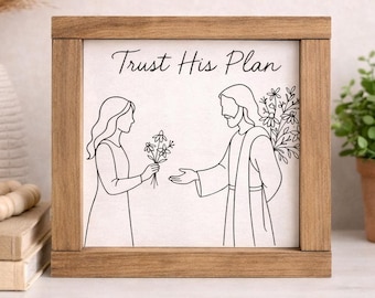 Trust God Sign, Faith Over Fear Decor, Christian Wall Art, Inspirational Faith Decor, Trust His Plan Wall Sign