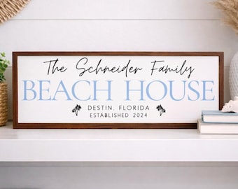 Personalized Beach House Sign with Location, Custom Family Name Coastal Decor, Beach House Wall Art, Vacation Home Sign, Established Date