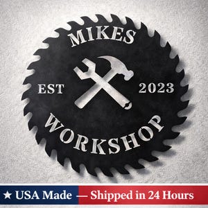 Custom Workshop sign, personalized garage sign, sign for tool shed, workshop sign, handy man gift, fathers day gift sign, custom metal sign