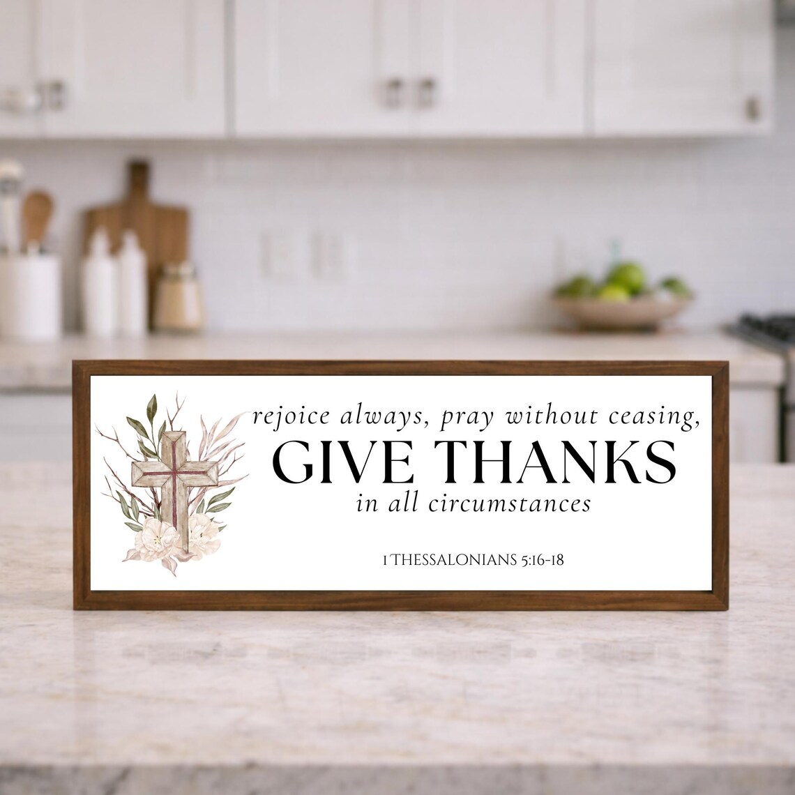 Christian Kitchen Decor Sign, Give Thanks Bible Verse Wall Art ...