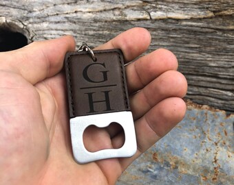 Personalized Leather bottle opener Keychain, Groomsmen, Engraved keychain, Custom Keychain, Monogrammed Keychain, Keychain for Groomsmen
