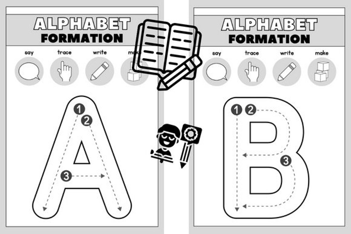 Uppercase Alphabet Formation Worksheets Prek Etsy