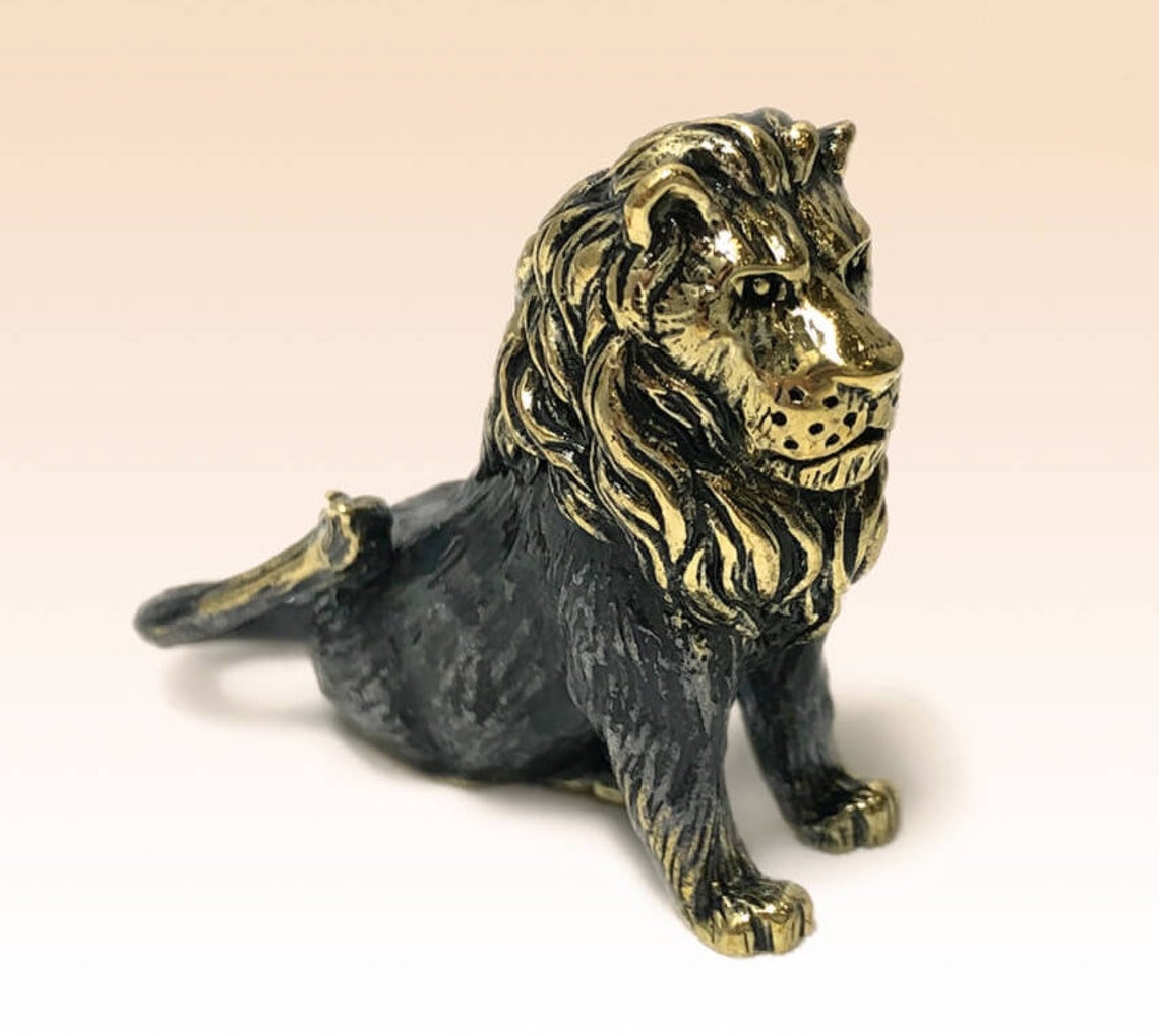 Lion sitting Miniature Figurine Bronze Statue Metal Sculpture Etsy