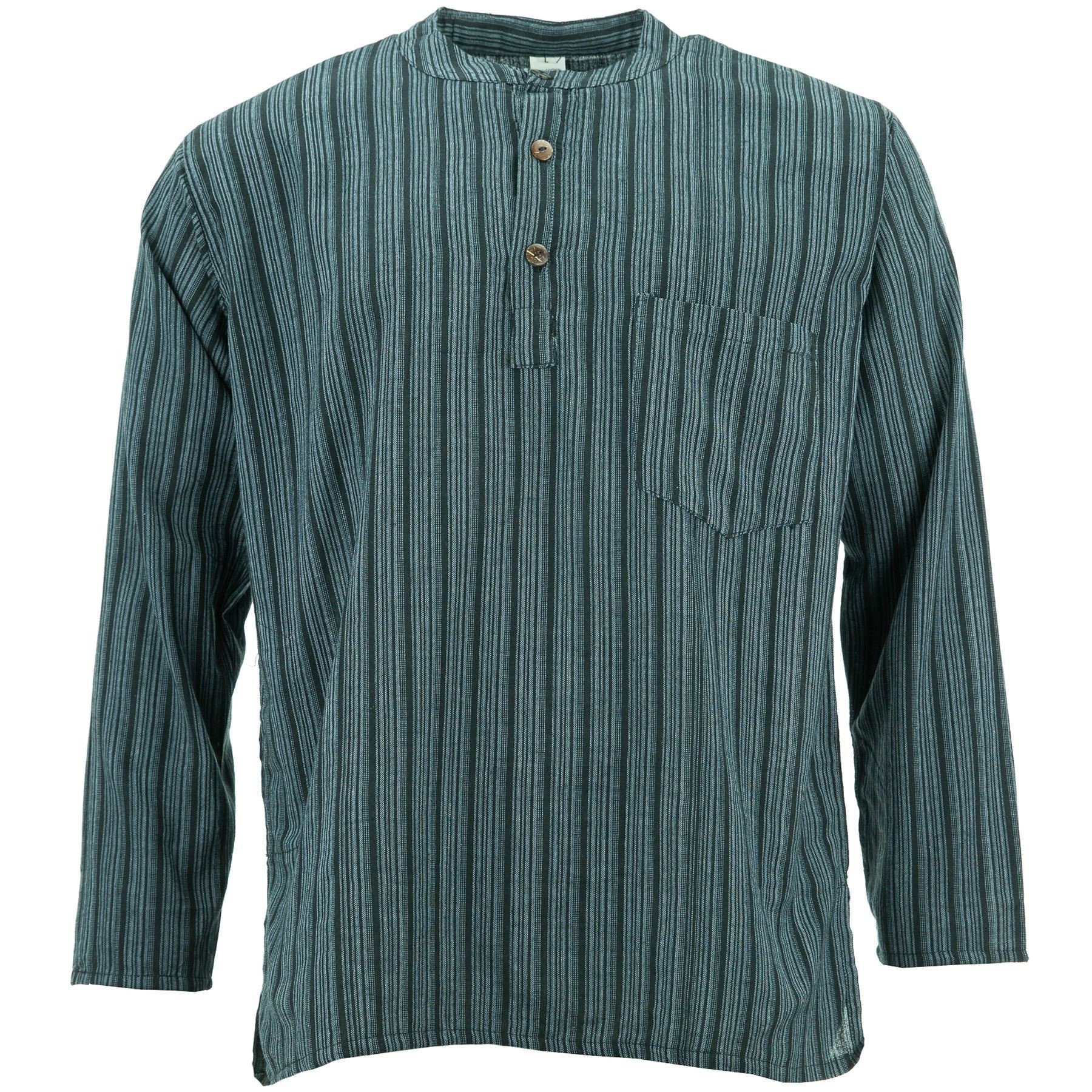 Cotton Grandad Collar Shirt GREY BLACK STRIPE / Long Sleeve - Etsy UK