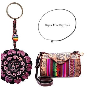 Tribal Peruvian Leather Purse / Bag / Handbag / Crossbody / Keychain / Free Keychain / Set