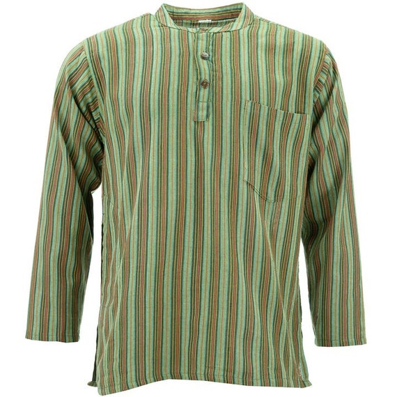 Cotton Grandad Collar Shirt GREEN 