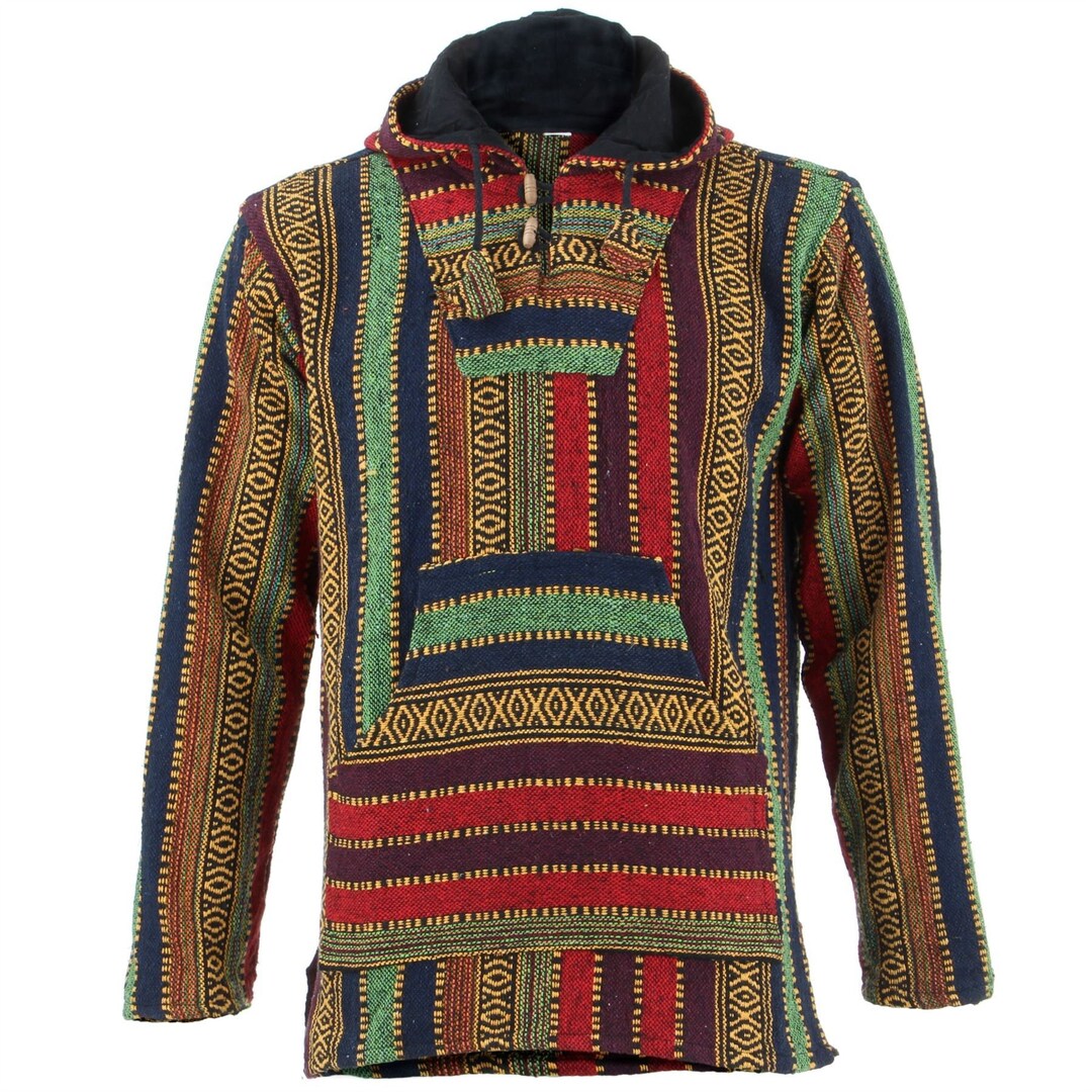 WOVEN Cotton Baja Hoodie RED & GREEN Etsy