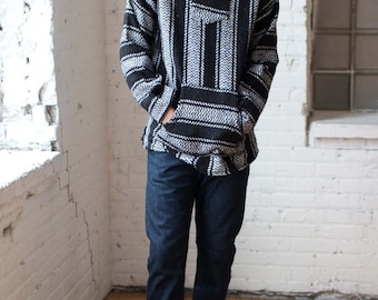 【BAON】[unisex] Flap Sporty Line Color Matching Sweatshirt Black and White Baja Hoodie - Etsy Polska