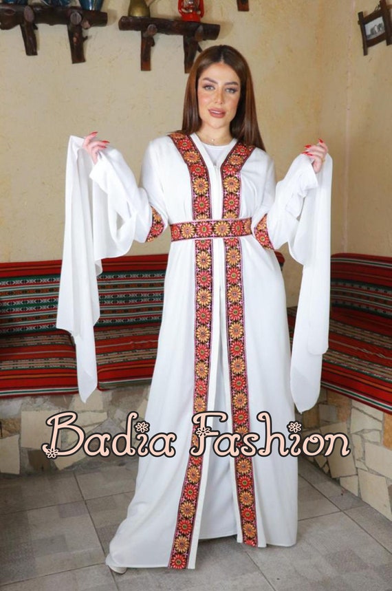 Elegant White Abaya Thobe Dress / Palestine Embroidery / | Etsy