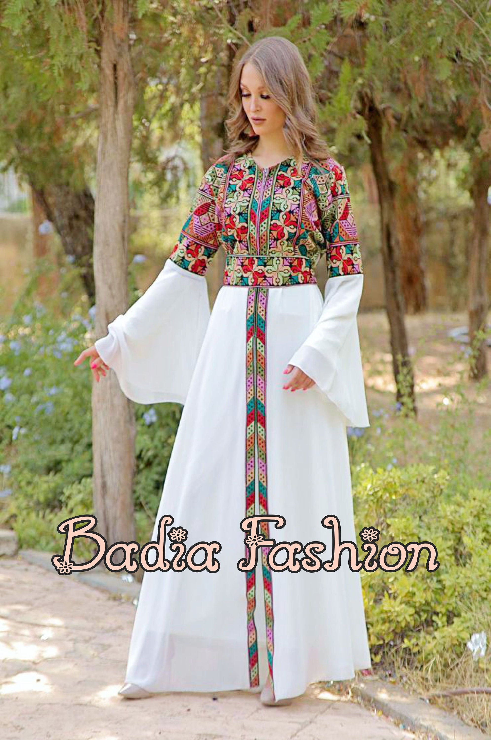 Elegant White Abaya Thobe Dress / Palestine Embroidery / - Etsy